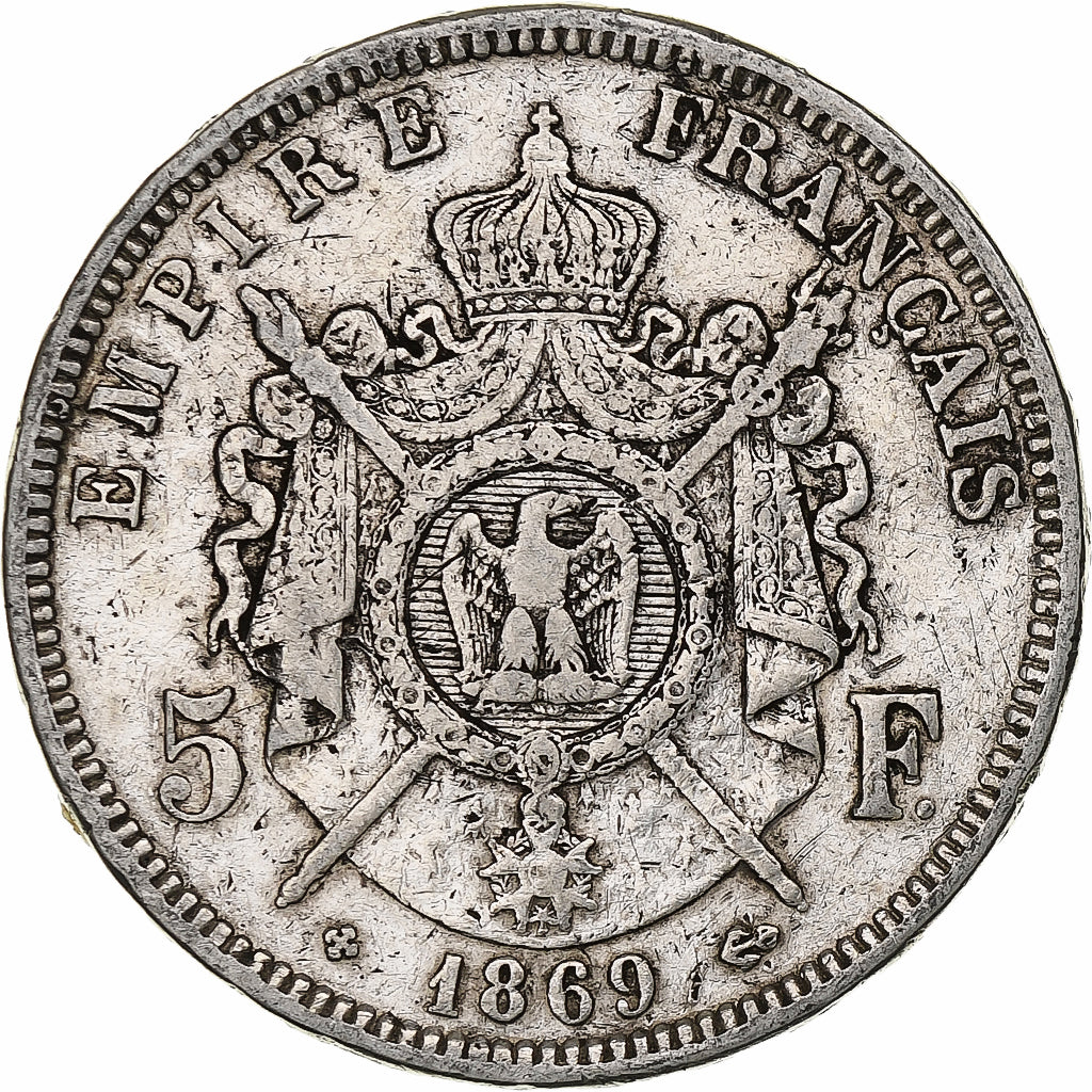 France, Napoleon III, 5 Francs, 1869, Strasbourg, Silver, VF(20-25)