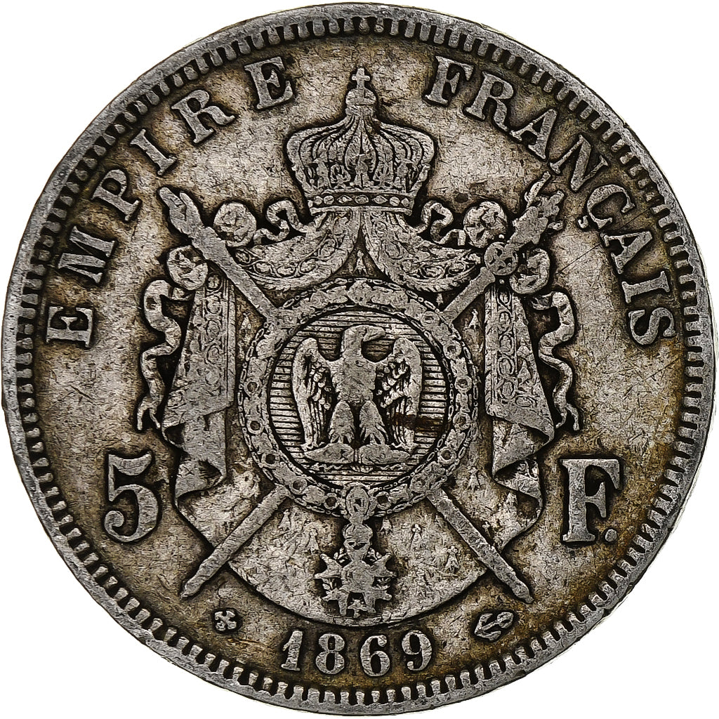 France, Napoléon III, 5 Francs, 1869, Strasbourg, Argent, TB, Gadoury:739