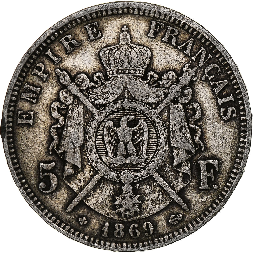 France, Napoléon III, 5 Francs, 1869, Strasbourg, Argent, TB, Gadoury:739
