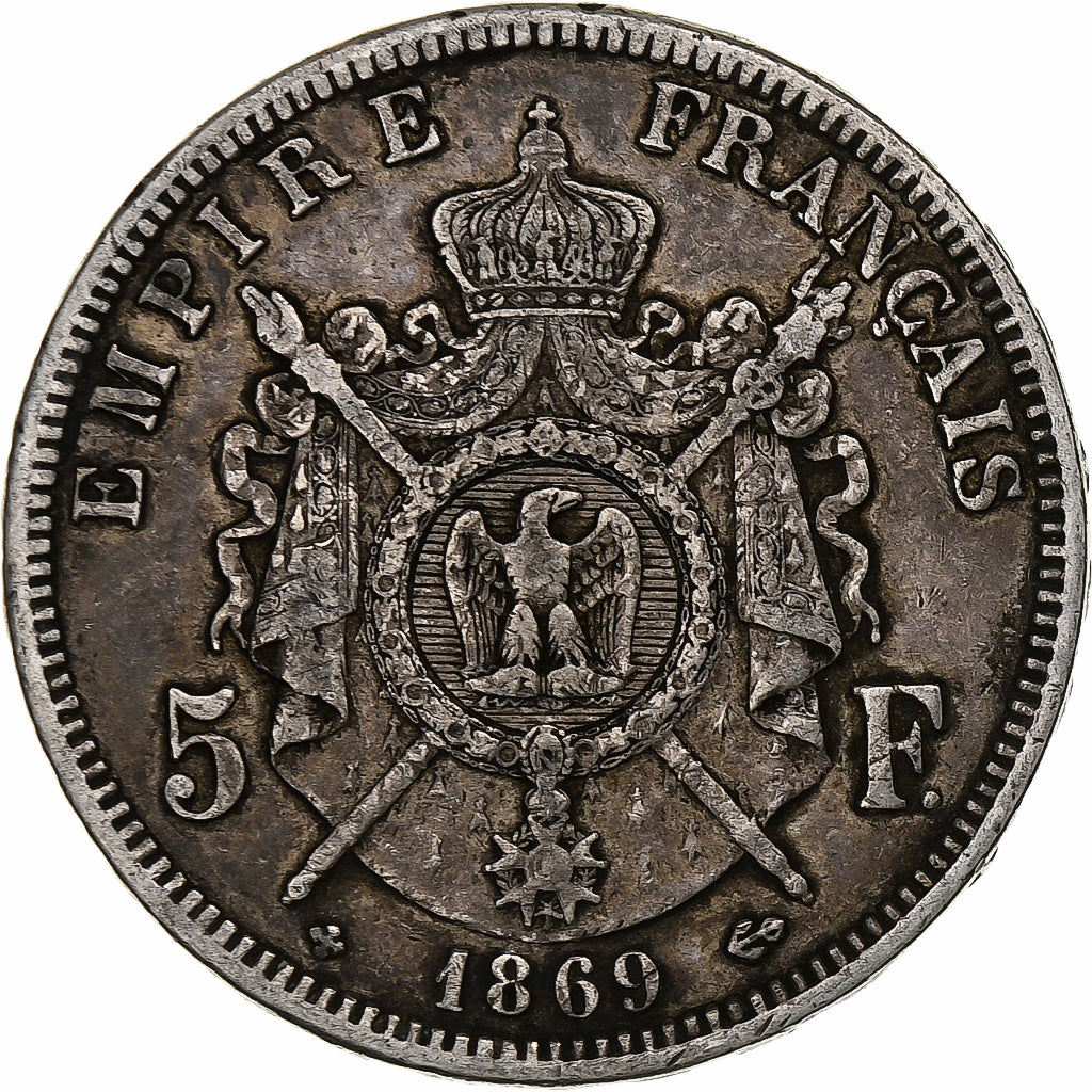 France, Napoléon III, 5 Francs, 1869, Strasbourg, Argent, TB, Gadoury:739