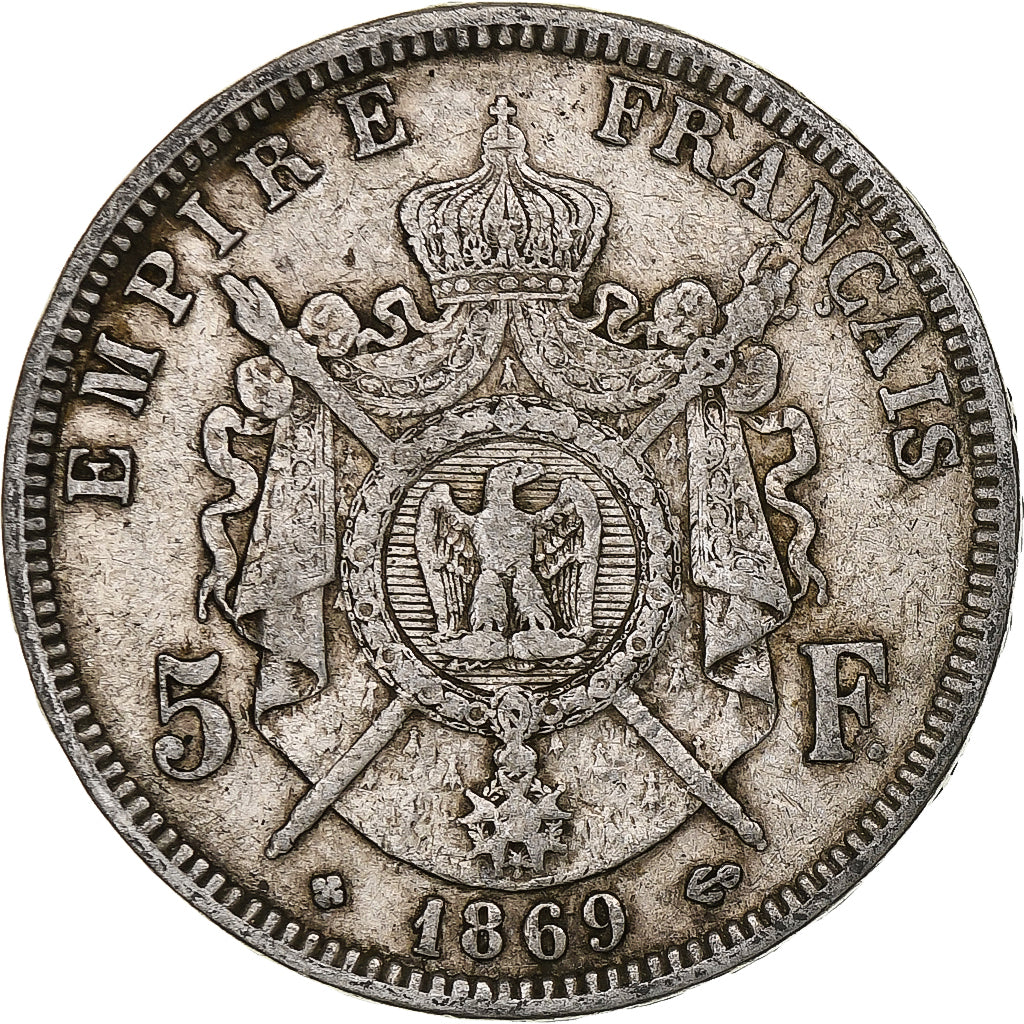 France, Napoléon III, 5 Francs, 1869, Strasbourg, Argent, TB, Gadoury:739