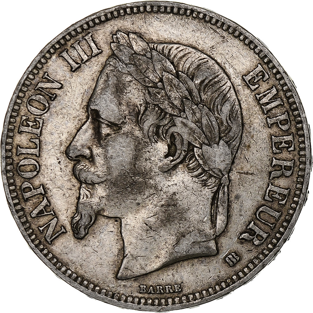France, Napoléon III, 5 Francs, 1869, Strasbourg, Argent, TB+, Gadoury:739