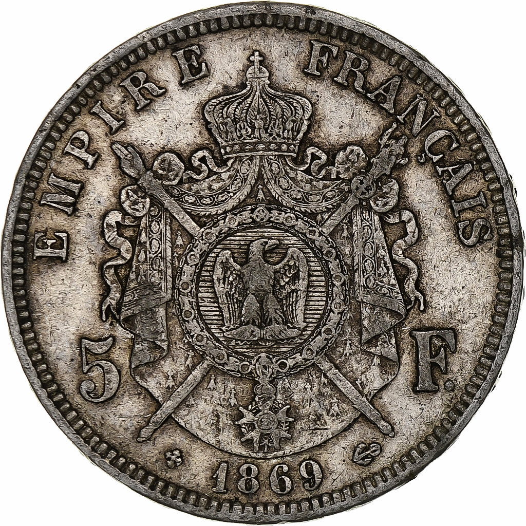 France, Napoléon III, 5 Francs, 1869, Strasbourg, Argent, TB+, Gadoury:739
