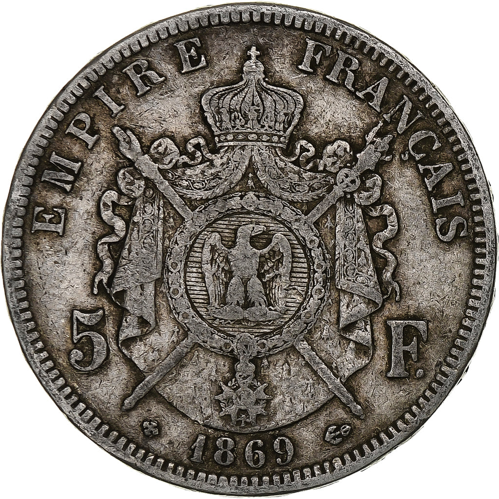 France, Napoleon III, 5 Francs, 1869, Strasbourg, Silver, VF(30-35)