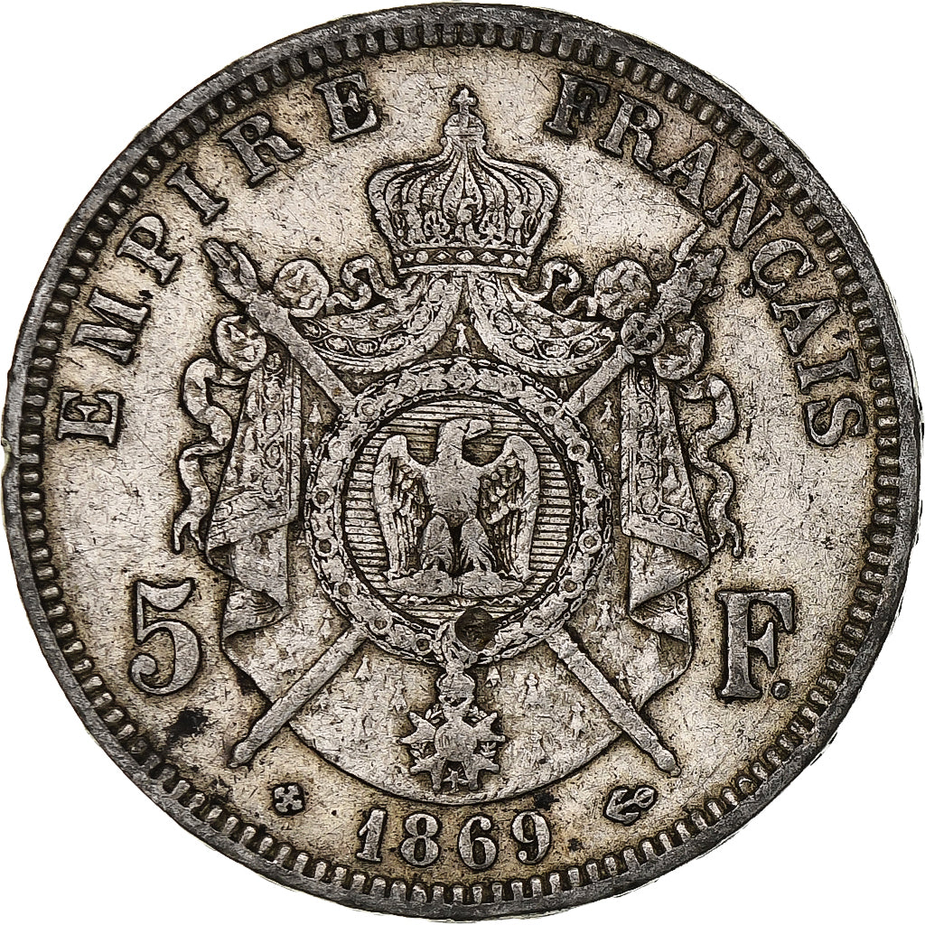 France, Napoléon III, 5 Francs, 1869, Strasbourg, Argent, TB+, Gadoury:739
