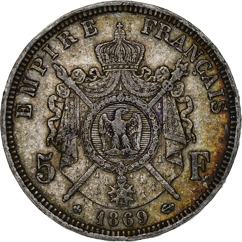France, Napoléon III, 5 Francs, 1869, Strasbourg, Argent, TB+, Gadoury:739