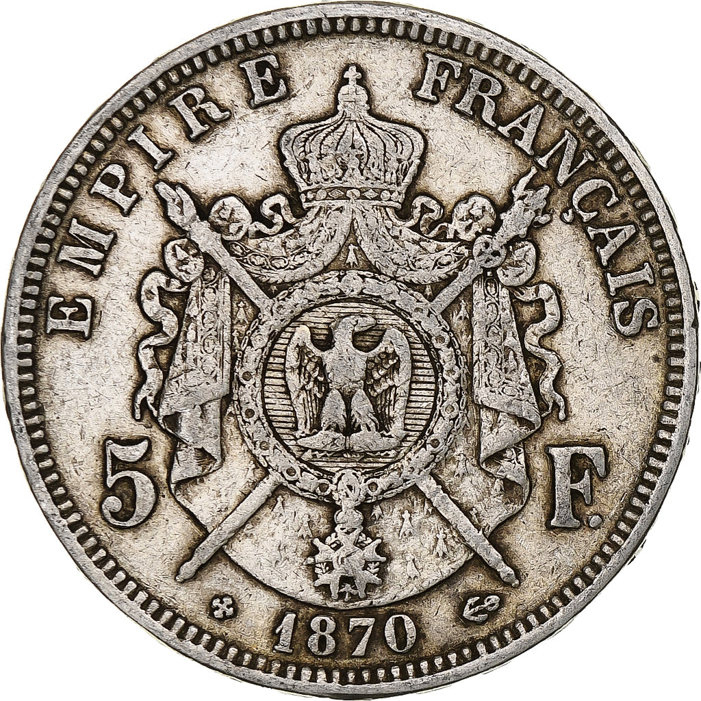 France, Napoleon III, 5 Francs, 1870, Strasbourg, Silver, VF(20-25)