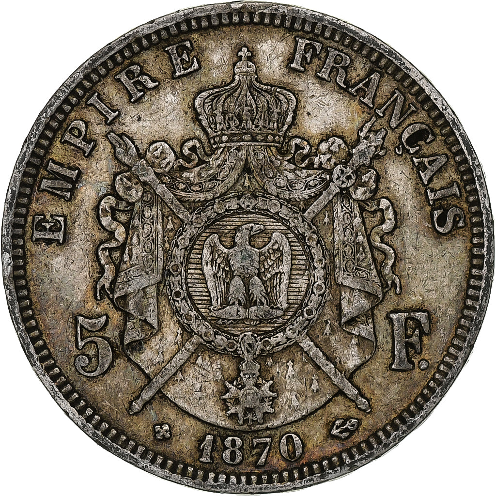 France, Napoleon III, 5 Francs, 1870, Strasbourg, Silver, VF(30-35)