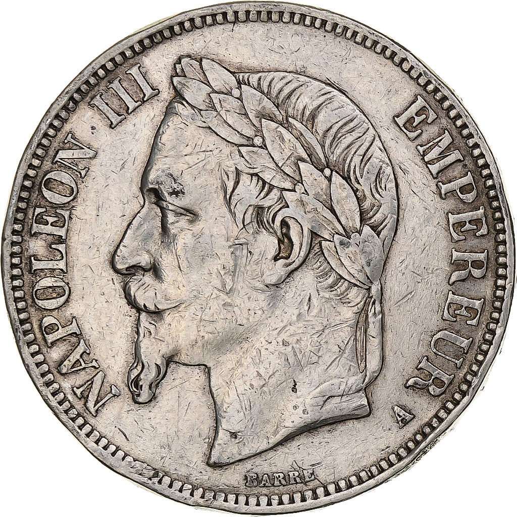 Francia, Napoleon III, 5 Francs, 1867, Paris, Argento, MB+, KM:799.1
