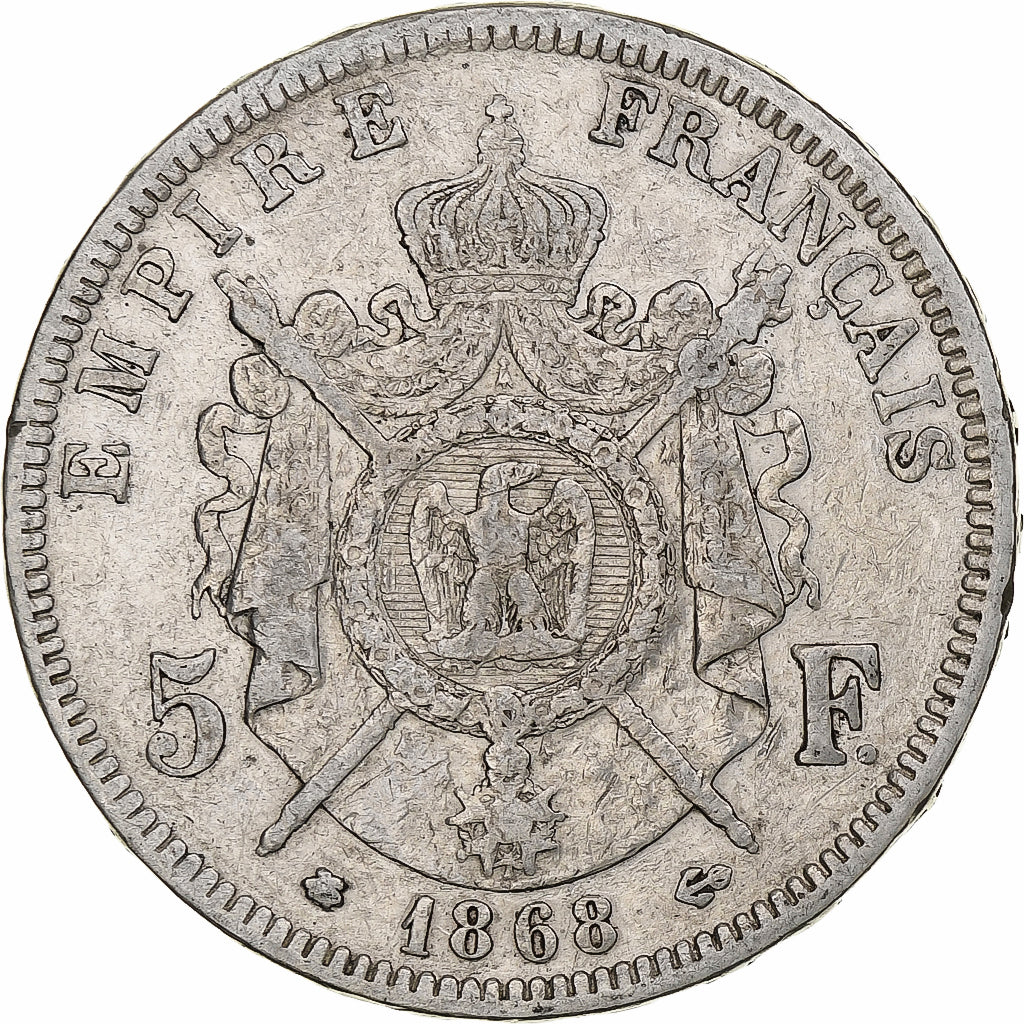 Frankrijk, Napoleon III, 5 Francs, 1868, Paris, Zilver, FR, Gadoury:739