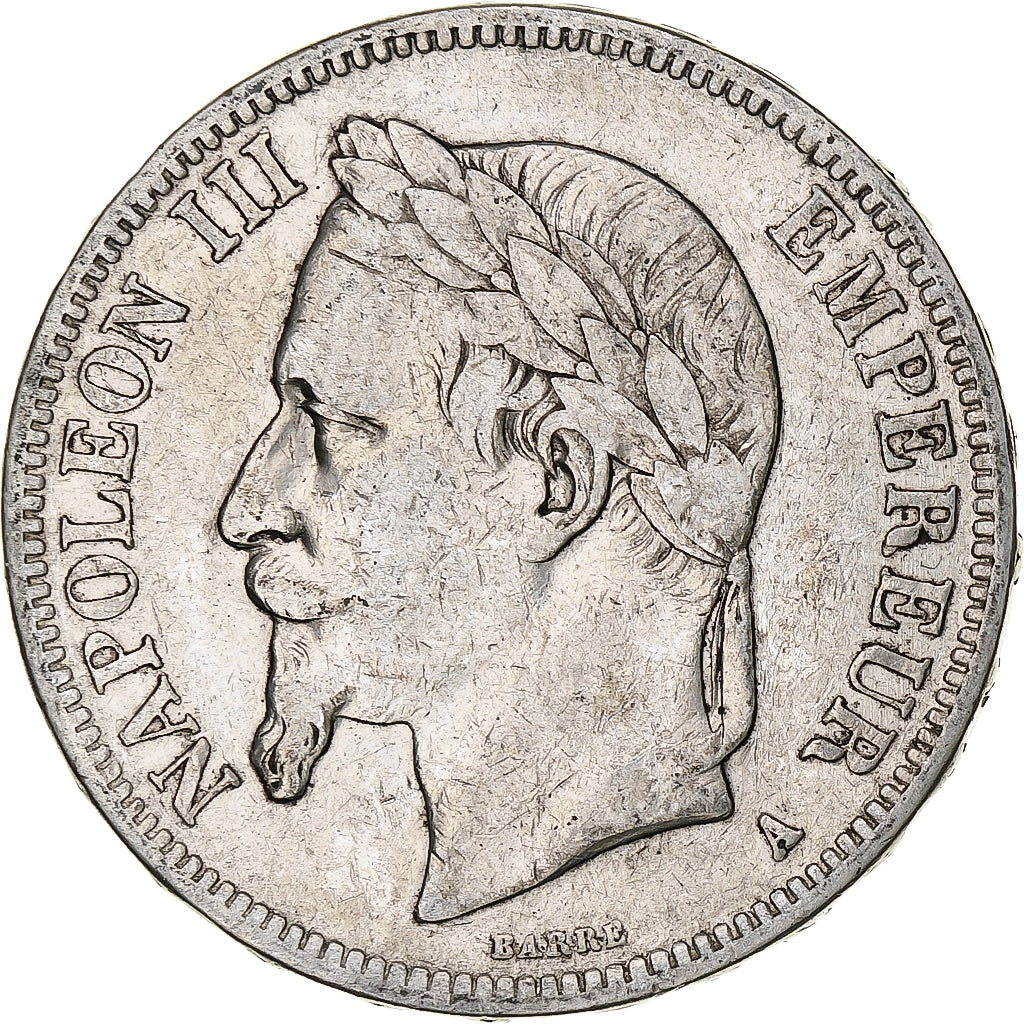 França, Napoleon III, 5 Francs, 1868, Paris, Prata, VF(20-25), Gadoury:739