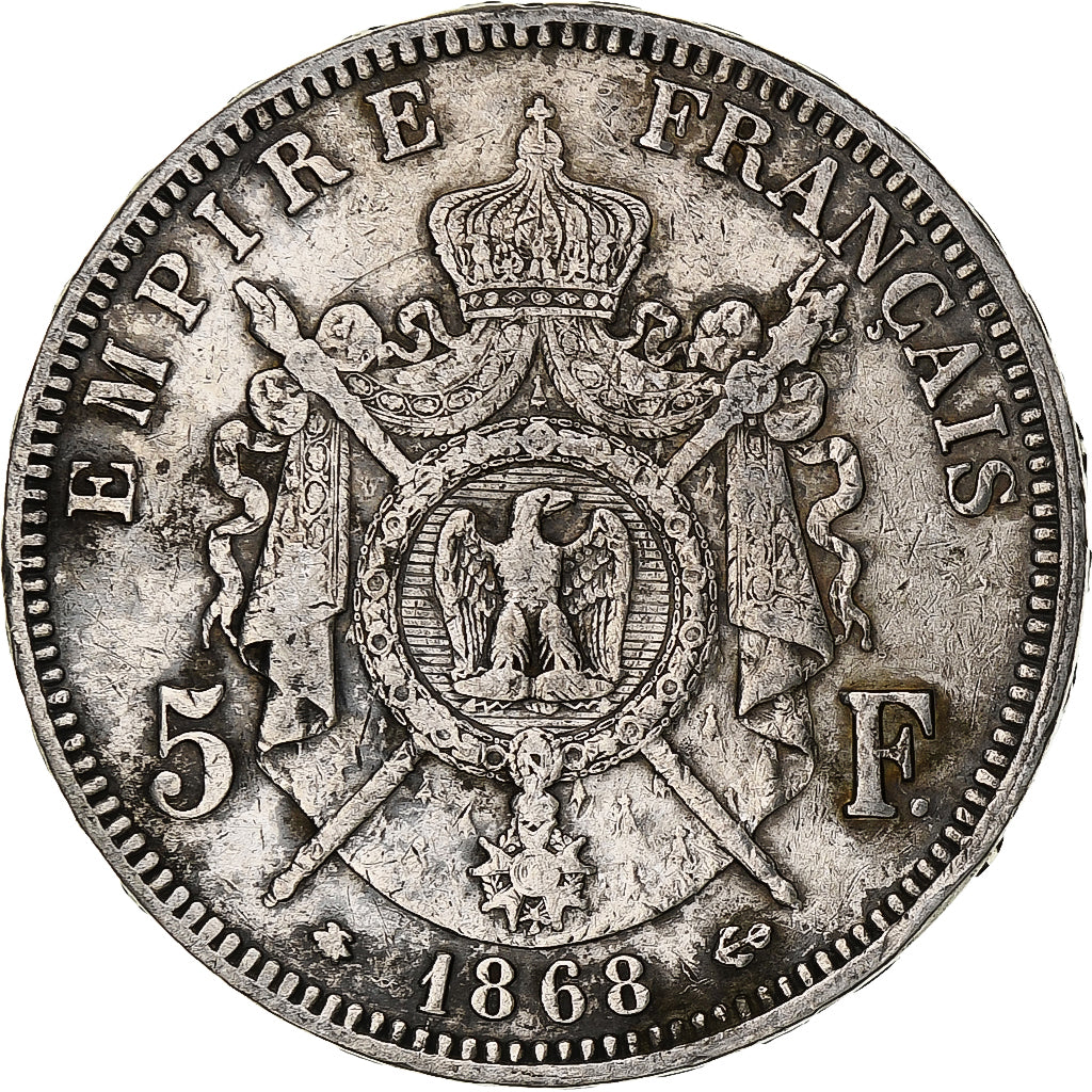 Frankrijk, Napoleon III, 5 Francs, 1868, Paris, Zilver, FR, Gadoury:739