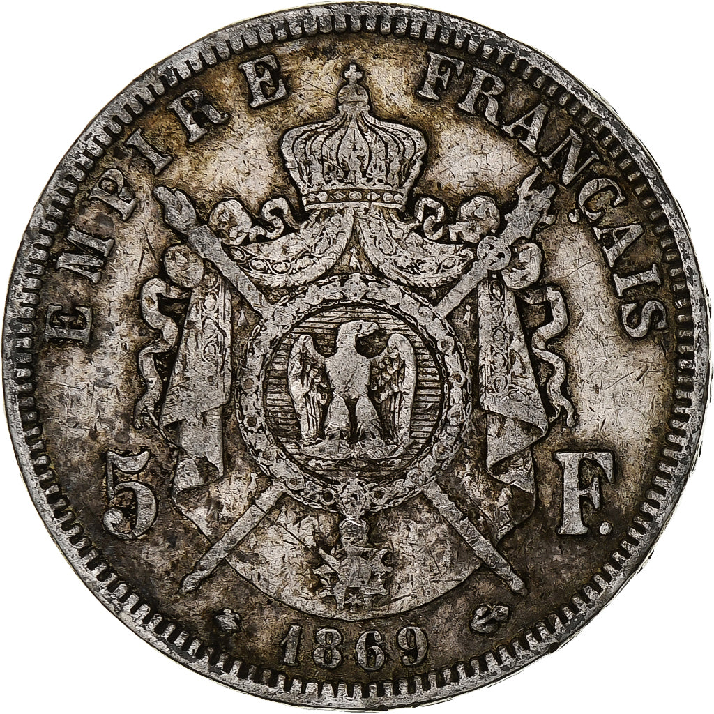 Francja, Napoleon III, 5 Francs, 1869, Paris, Srebro, VF(20-25), Gadoury:739