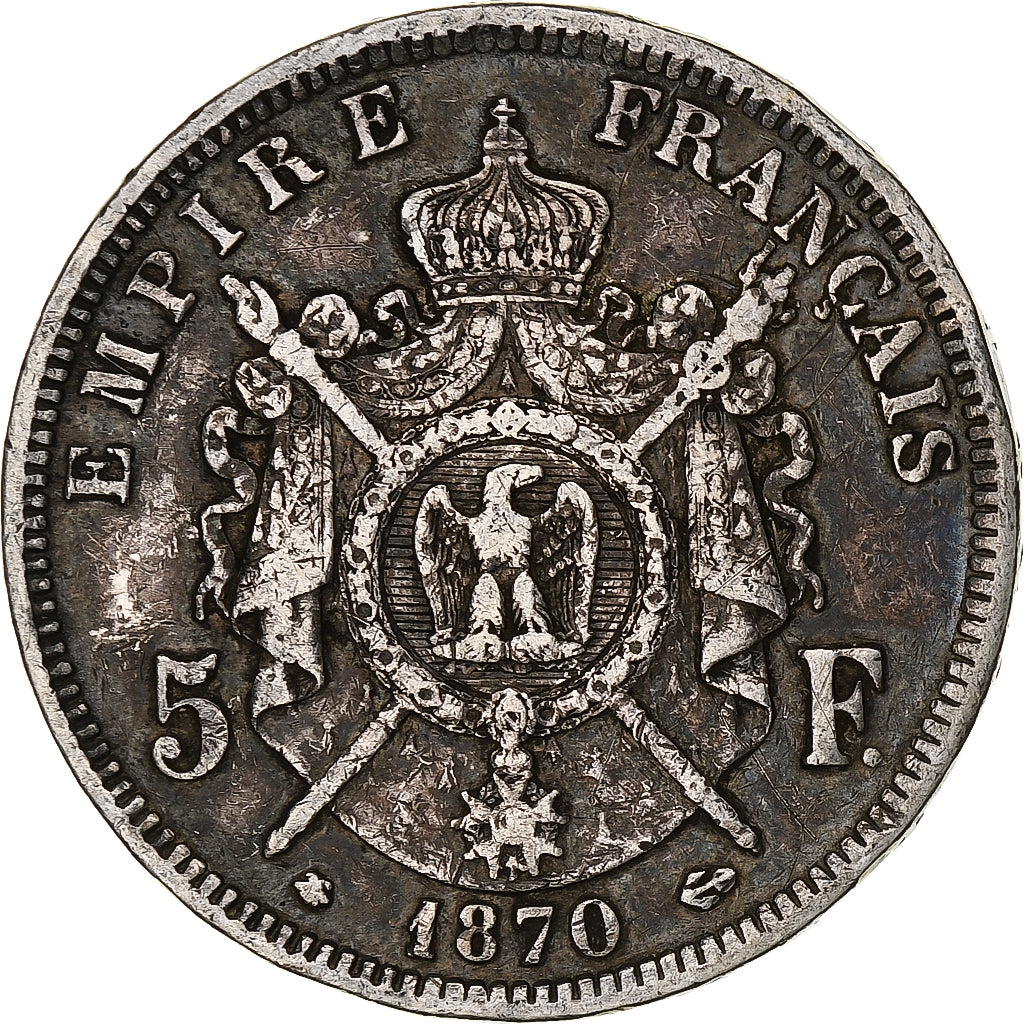 France, Napoléon III, 5 Francs, 1870, Paris, Argent, TB, Gadoury:739, KM:799.1