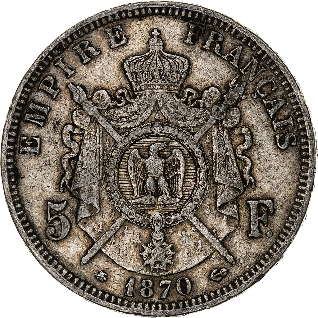 France, Napoléon III, 5 Francs, 1870, Paris, Argent, TB, Gadoury:739, KM:799.1