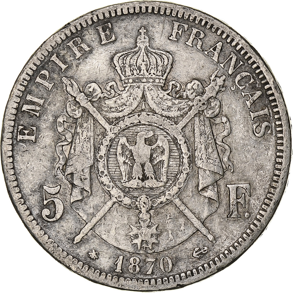 Frankreich, Napoleon III, 5 Francs, 1870, Paris, Silber, S, Gadoury:739
