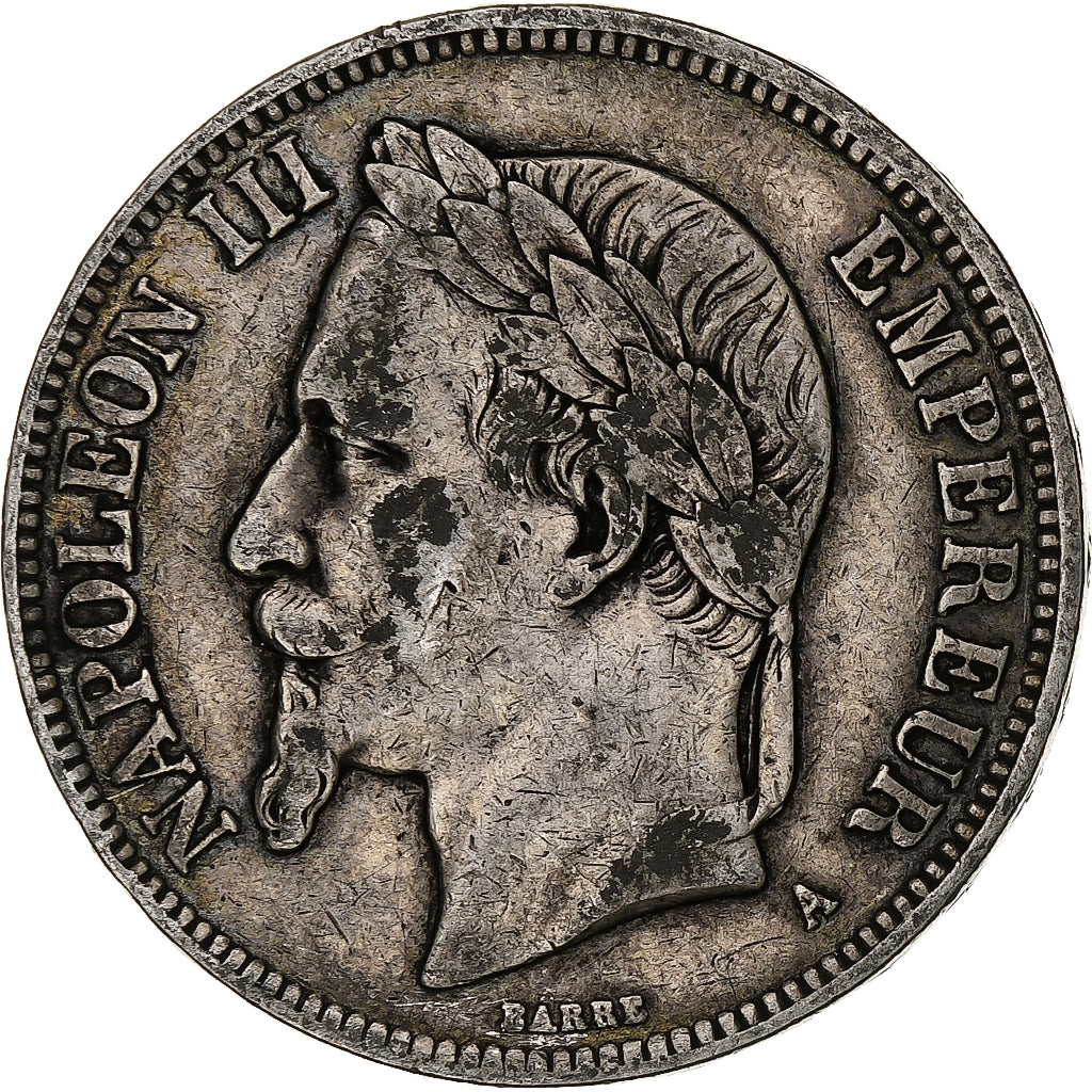 France, Napoleon III, 5 Francs, 1870, Paris, Silver, VF(30-35), Gadoury:739