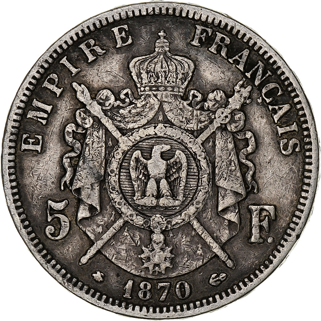 Frankrijk, Napoleon III, 5 Francs, 1870, Paris, Zilver, FR+, Gadoury:739