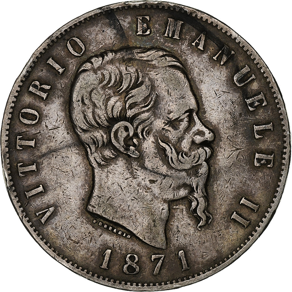 Italia, Vittorio Emanuele II, 5 Lire, 1871, Milan, Argento, MB, KM:8.3