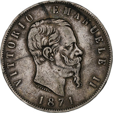 Italia, Vittorio Emanuele II, 5 Lire, 1871, Milan, Argento, MB, KM:8.3