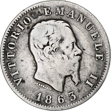 Italy, Vittorio Emanuele II, Lira, 1863, Milan, Silver, VF(20-25), KM:5a.1