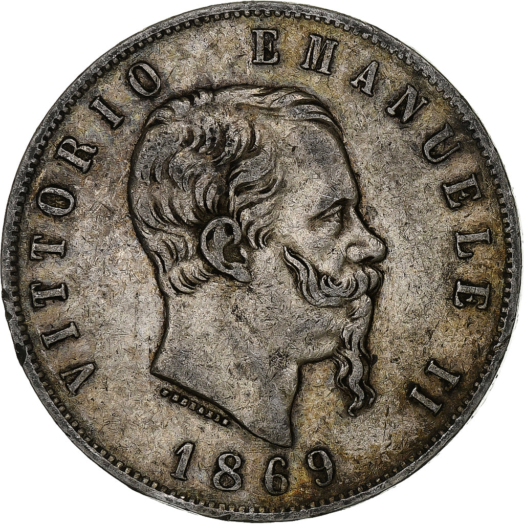 Italie, Vittorio Emanuele II, 5 Lire, 1869, Milan, Argent, TB, KM:8.3