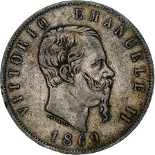 Italie, Vittorio Emanuele II, 5 Lire, 1869, Milan, Argent, TB, KM:8.3