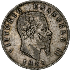Italy, Vittorio Emanuele II, 5 Lire, 1869, Milan, Silver, VF(20-25), KM:8.3
