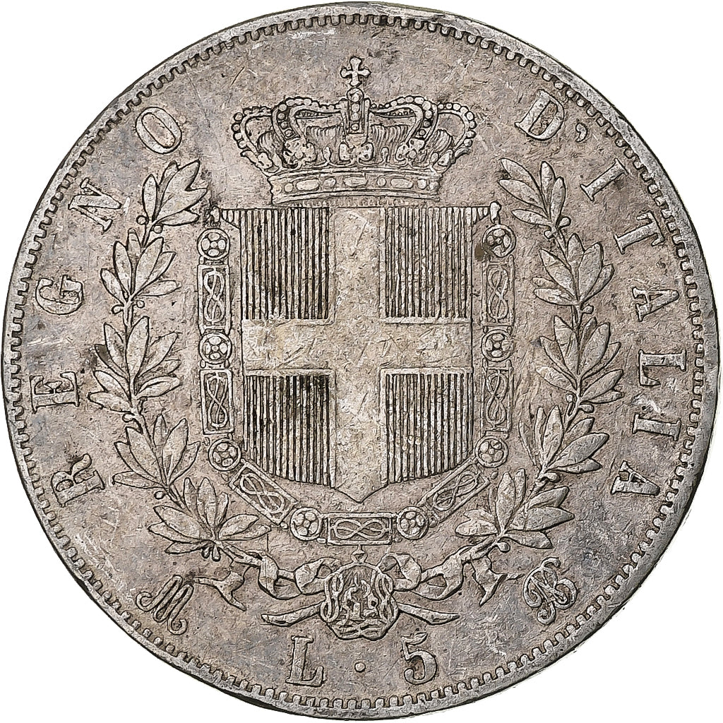 Italia, Vittorio Emanuele II, 5 Lire, 1869, Milan, Argento, MB, KM:8.3