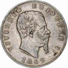 Italie, Vittorio Emanuele II, 5 Lire, 1869, Milan, Argent, TB, KM:8.3