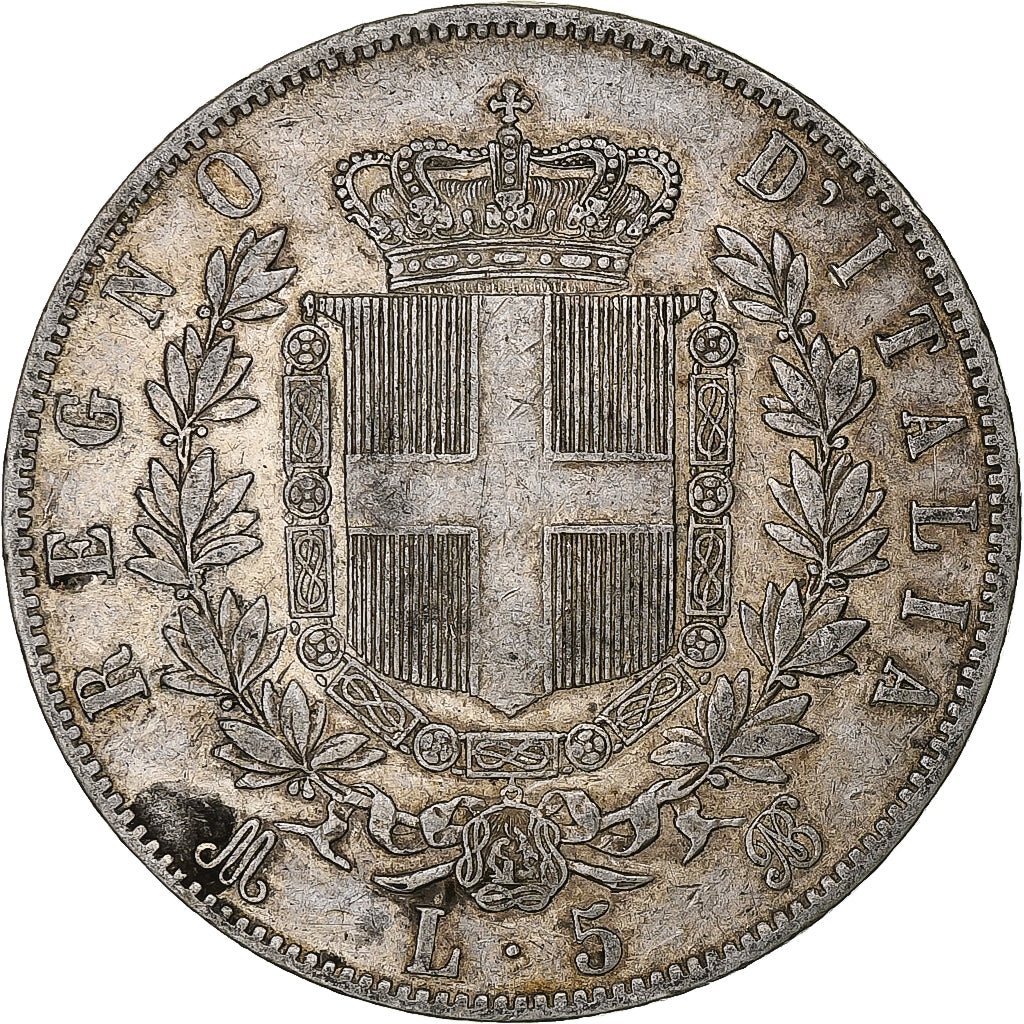 Italie, Vittorio Emanuele II, 5 Lire, 1869, Milan, Argent, TB, KM:8.3