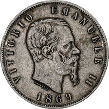 Italie, Vittorio Emanuele II, 5 Lire, 1869, Milan, Argent, TB, KM:8.3