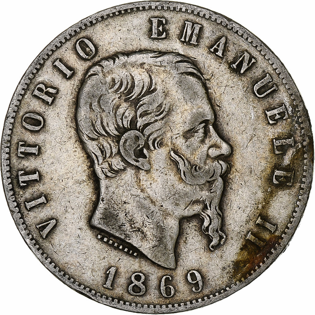 Italy, Vittorio Emanuele II, 5 Lire, 1869, Milan, Silver, VF(20-25), KM:8.3