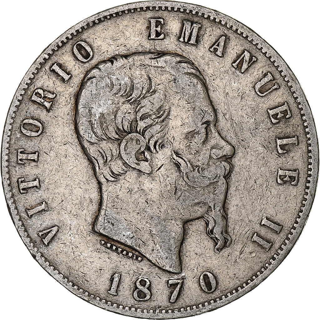 Italia, Vittorio Emanuele II, 5 Lire, 1870, Milan, Argento, MB, KM:8.3