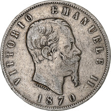 Italia, Vittorio Emanuele II, 5 Lire, 1870, Milan, Argento, MB, KM:8.3