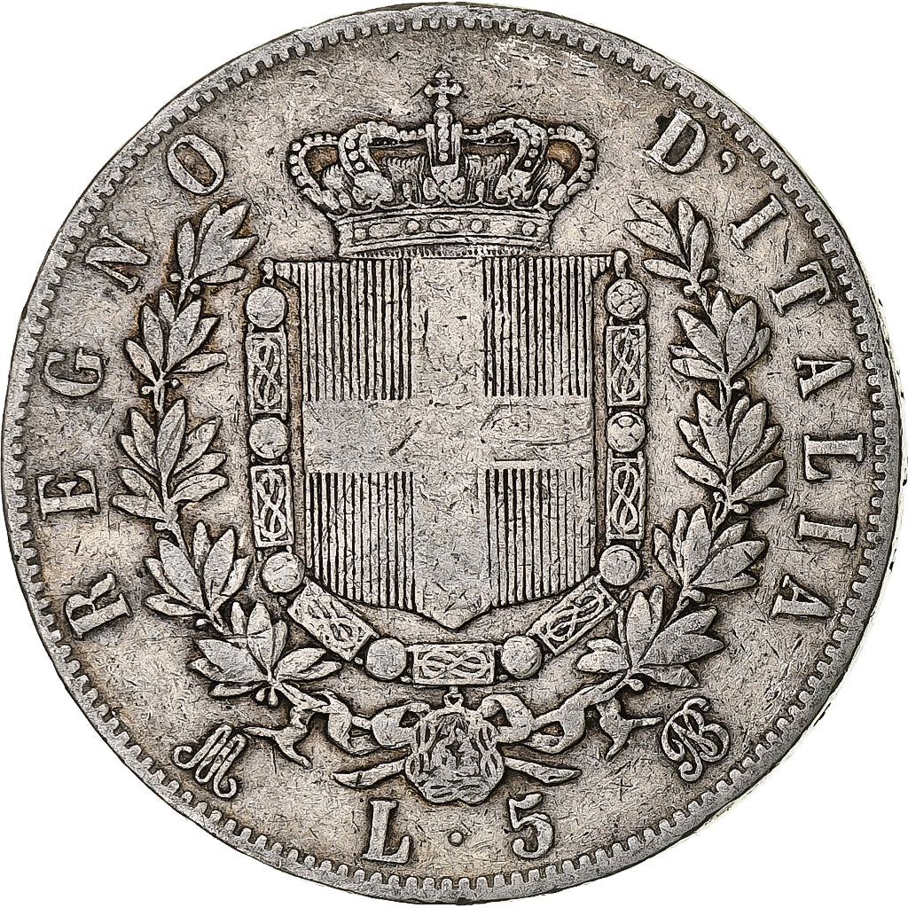 Italia, Vittorio Emanuele II, 5 Lire, 1870, Milan, Argento, MB, KM:8.3