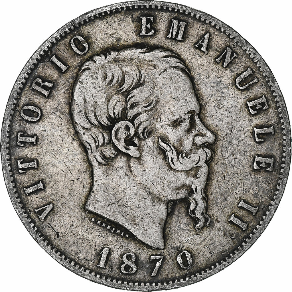 Italie, Vittorio Emanuele II, 5 Lire, 1870, Milan, Argent, TB, KM:8.3