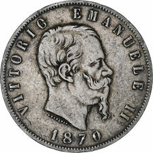 Italie, Vittorio Emanuele II, 5 Lire, 1870, Milan, Argent, TB, KM:8.3