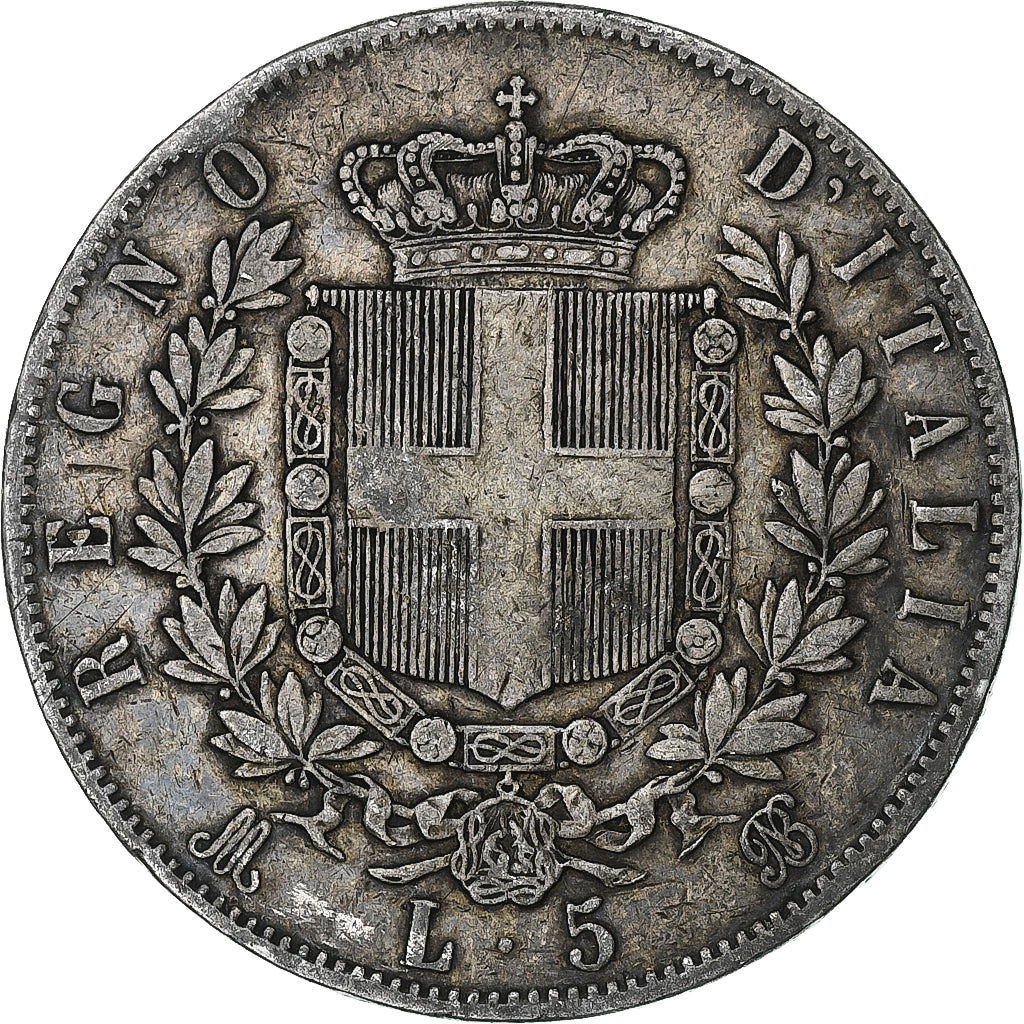 Italie, Vittorio Emanuele II, 5 Lire, 1870, Milan, Argent, TB, KM:8.3