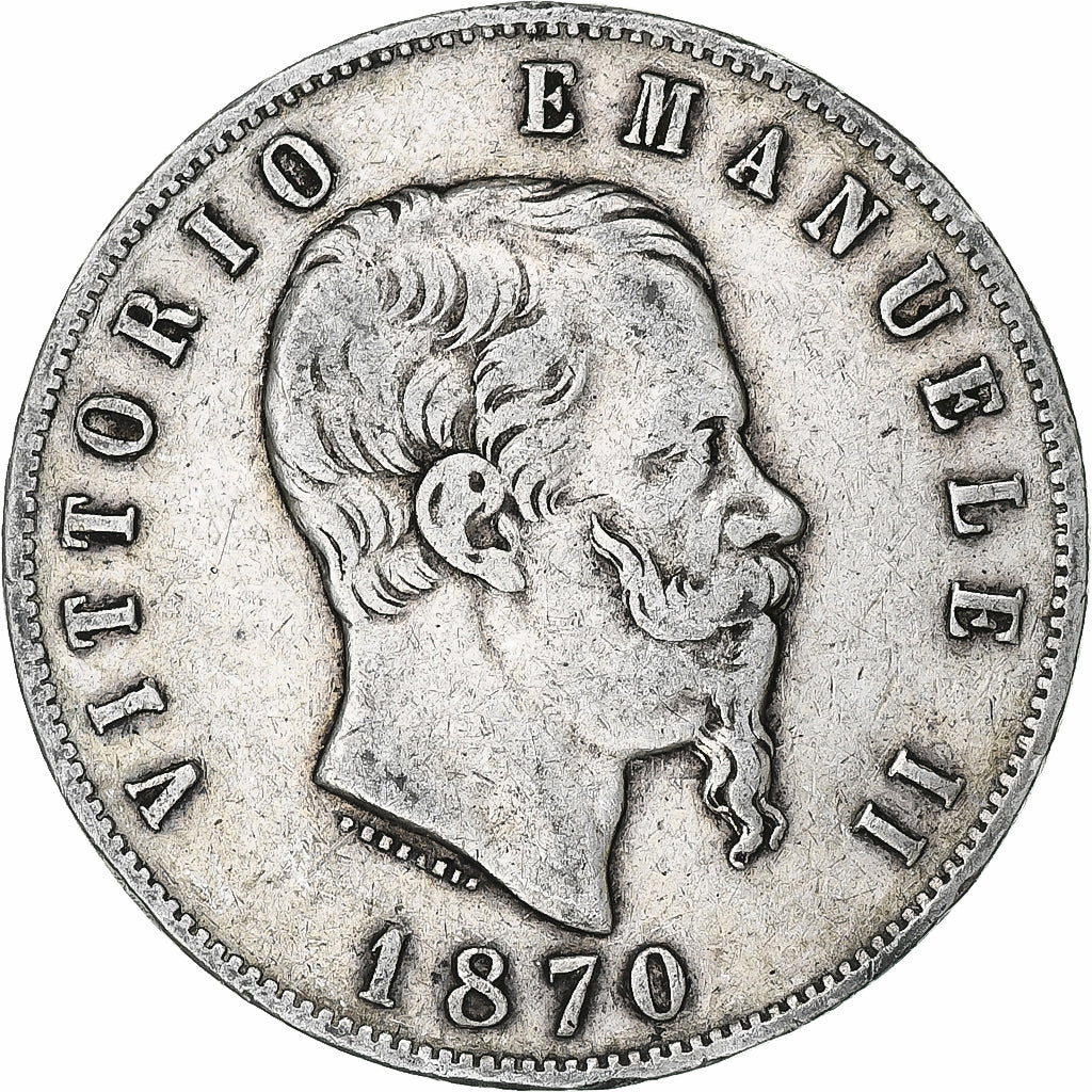 Italie, Vittorio Emanuele II, 5 Lire, 1870, Milan, Argent, TB, KM:8.3