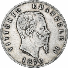 Italie, Vittorio Emanuele II, 5 Lire, 1870, Milan, Argent, TB, KM:8.3