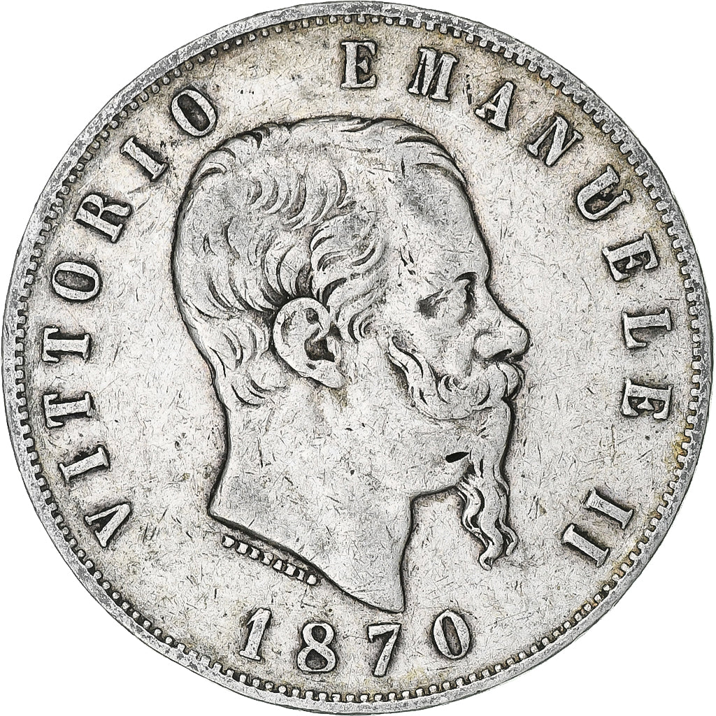 Italie, Vittorio Emanuele II, 5 Lire, 1870, Milan, Argent, TB, KM:8.3