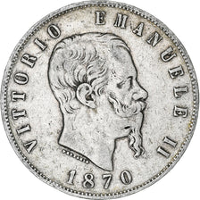 Italie, Vittorio Emanuele II, 5 Lire, 1870, Milan, Argent, TB, KM:8.3