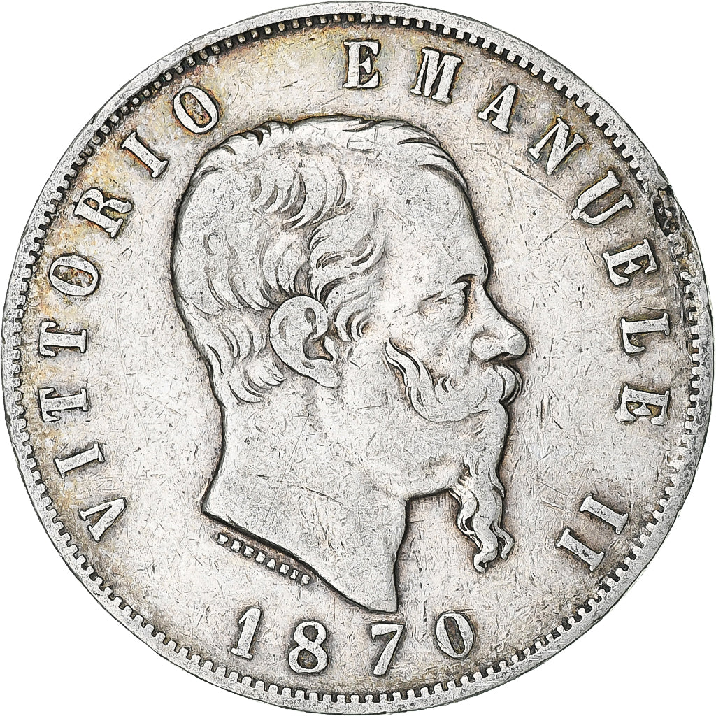Italy, Vittorio Emanuele II, 5 Lire, 1870, Milan, Silver, VF(20-25), KM:8.3