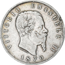 Italy, Vittorio Emanuele II, 5 Lire, 1870, Milan, Silver, VF(20-25), KM:8.3