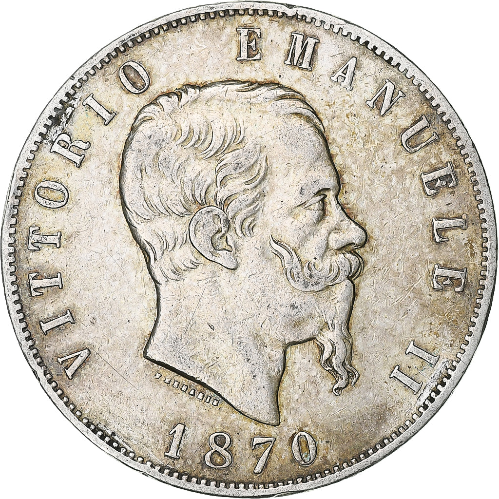 Italie, Vittorio Emanuele II, 5 Lire, 1870, Milan, Argent, TB+, KM:8.3