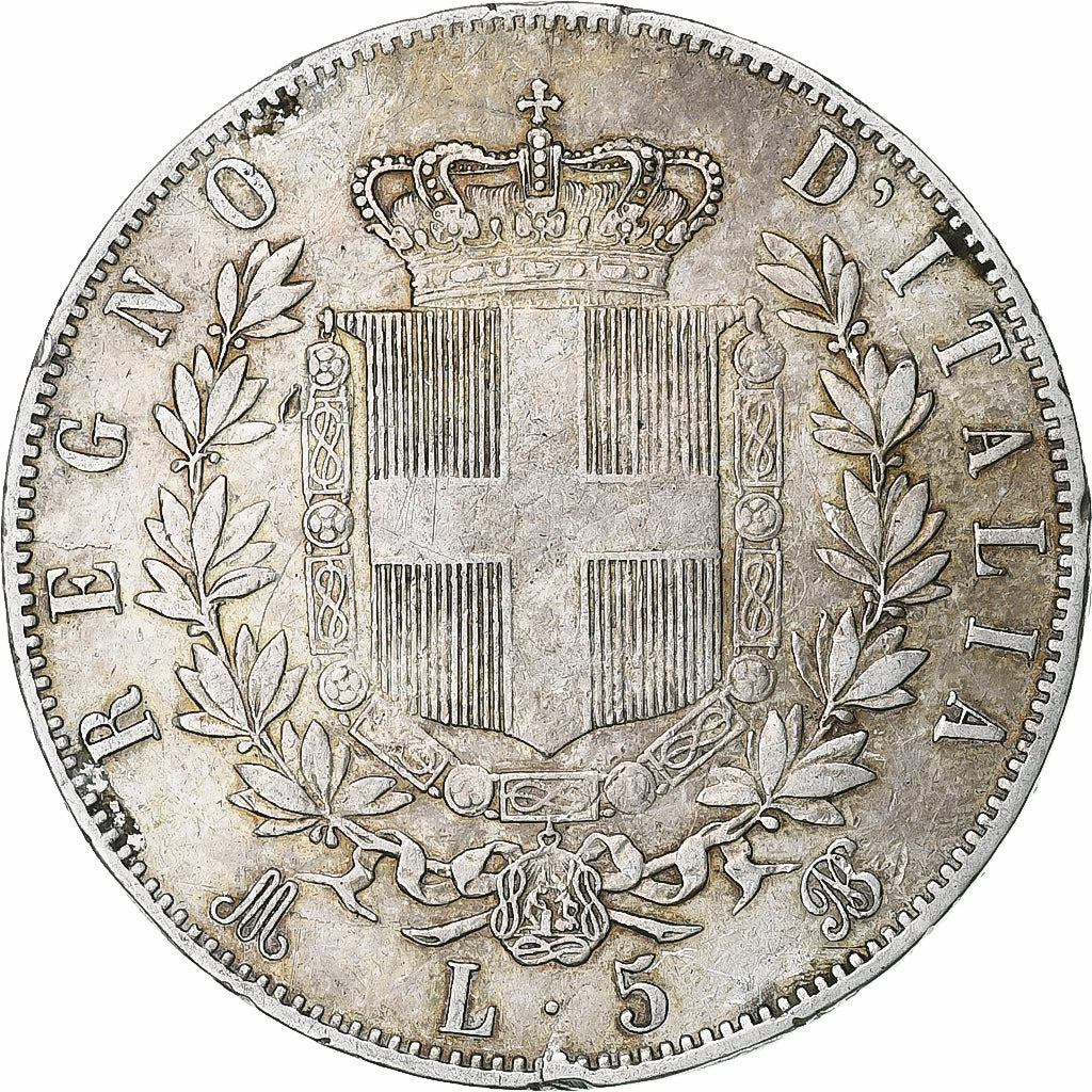 Italie, Vittorio Emanuele II, 5 Lire, 1870, Milan, Argent, TB+, KM:8.3