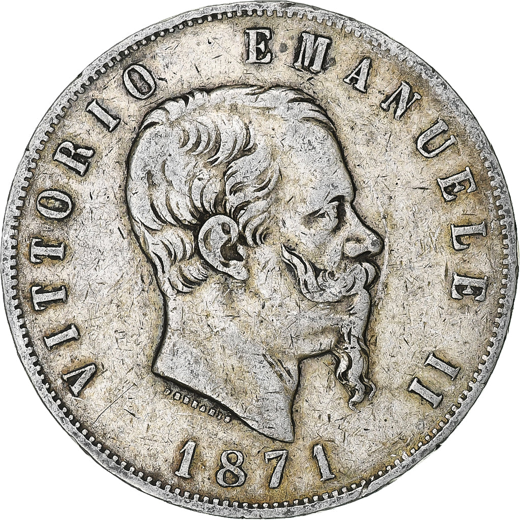Italie, Vittorio Emanuele II, 5 Lire, 1871, Milan, Argent, TB, KM:8.3