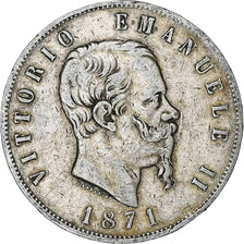 Italie, Vittorio Emanuele II, 5 Lire, 1871, Milan, Argent, TB, KM:8.3