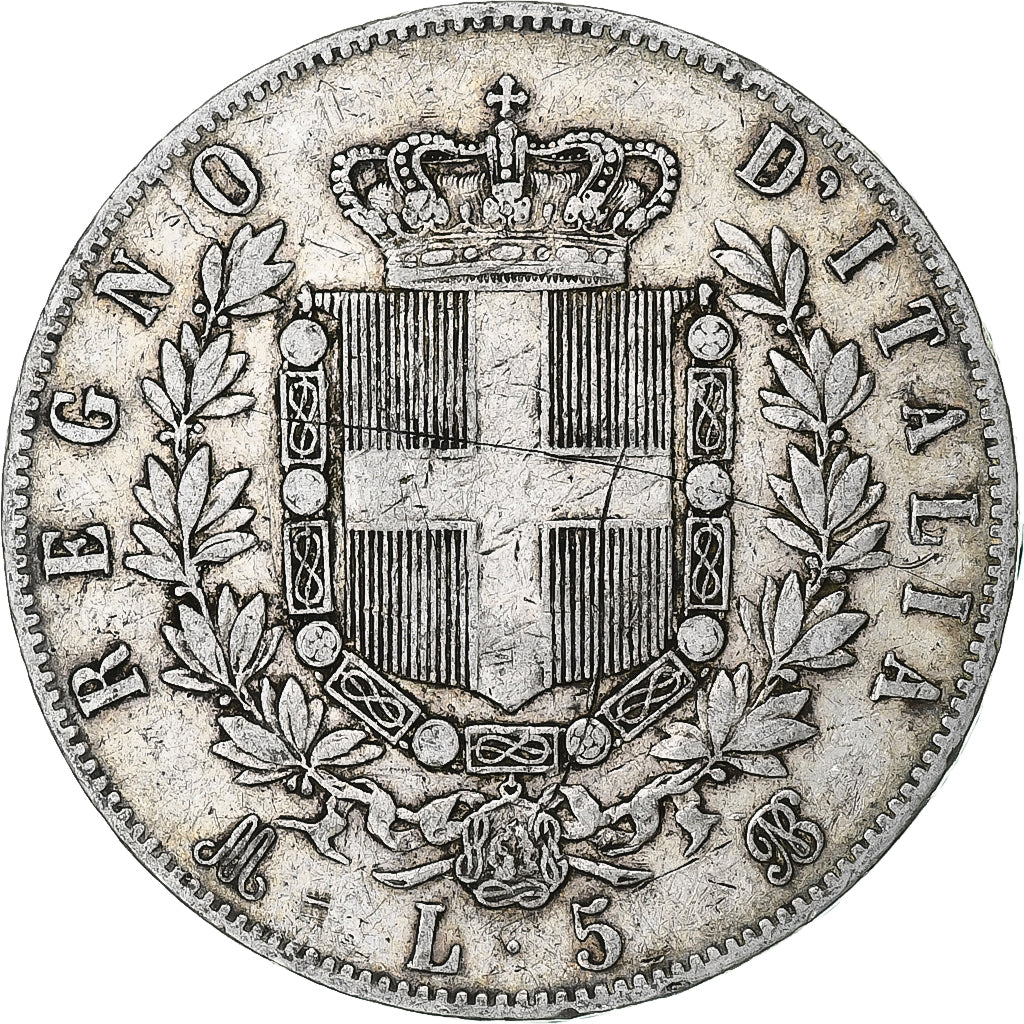 Italie, Vittorio Emanuele II, 5 Lire, 1871, Milan, Argent, TB, KM:8.3